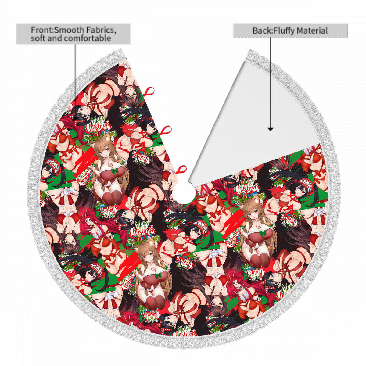 Xmas Waifus v6 Fringed Heavyweight Christmas Tree Skirt