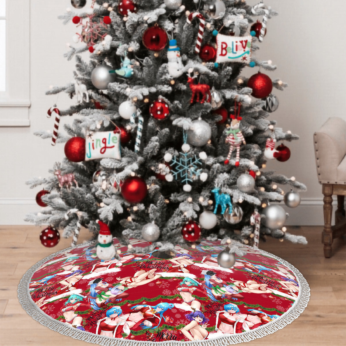 Xmas Waifus Fringed Christmas Tree Skirt