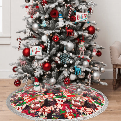 Xmas Waifus v6 Fringed Heavyweight Christmas Tree Skirt