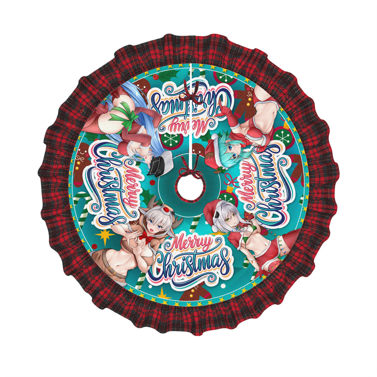 Waifu Plaid Merry Christmas Tree Skirt