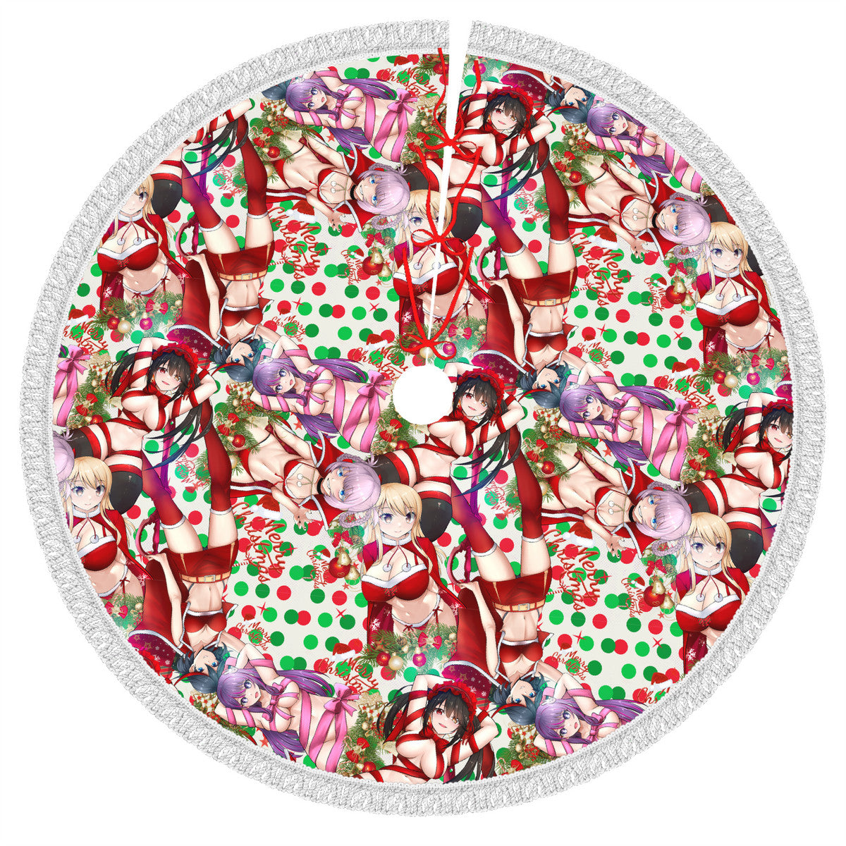 Xmas Waifus v5 Fringed Heavyweight Christmas Tree Skirt