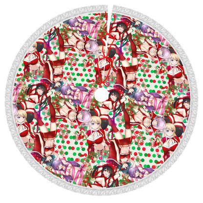 Xmas Waifus v5 Fringed Heavyweight Christmas Tree Skirt