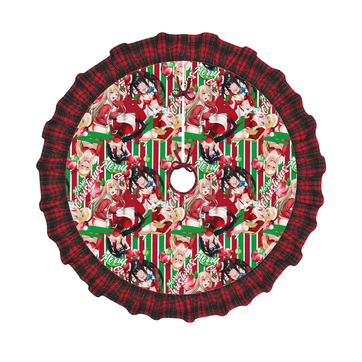 Xmas Waifus v2 Plaid Christmas Tree Skirt