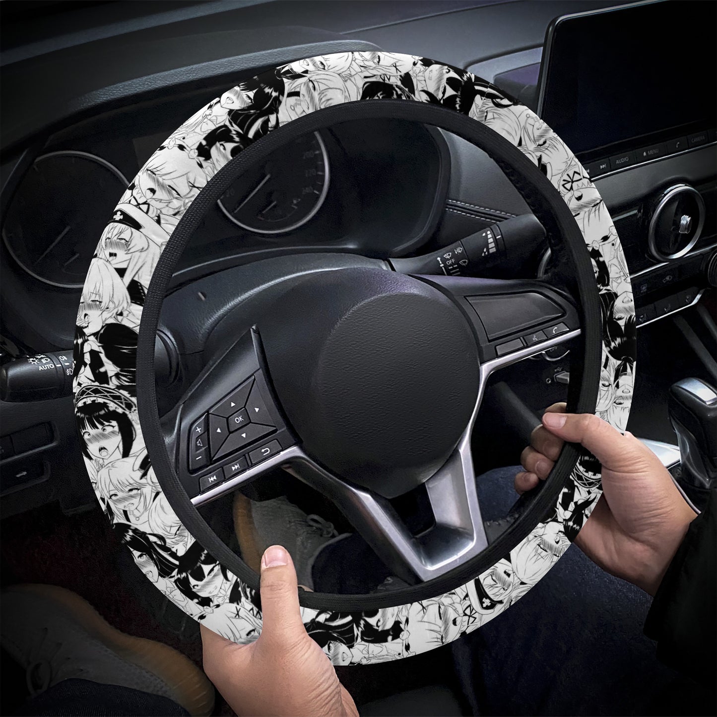 Ahegao BW Steering Wheel Cover