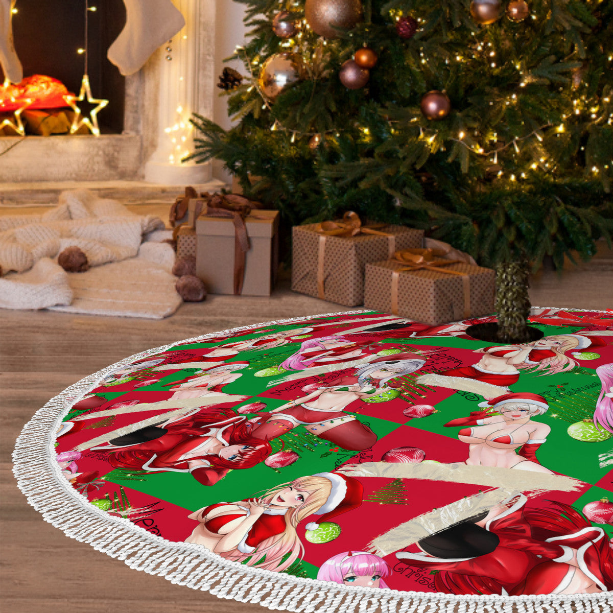 Xmas Waifus v3 Fringed Heavyweight Christmas Tree Skirt