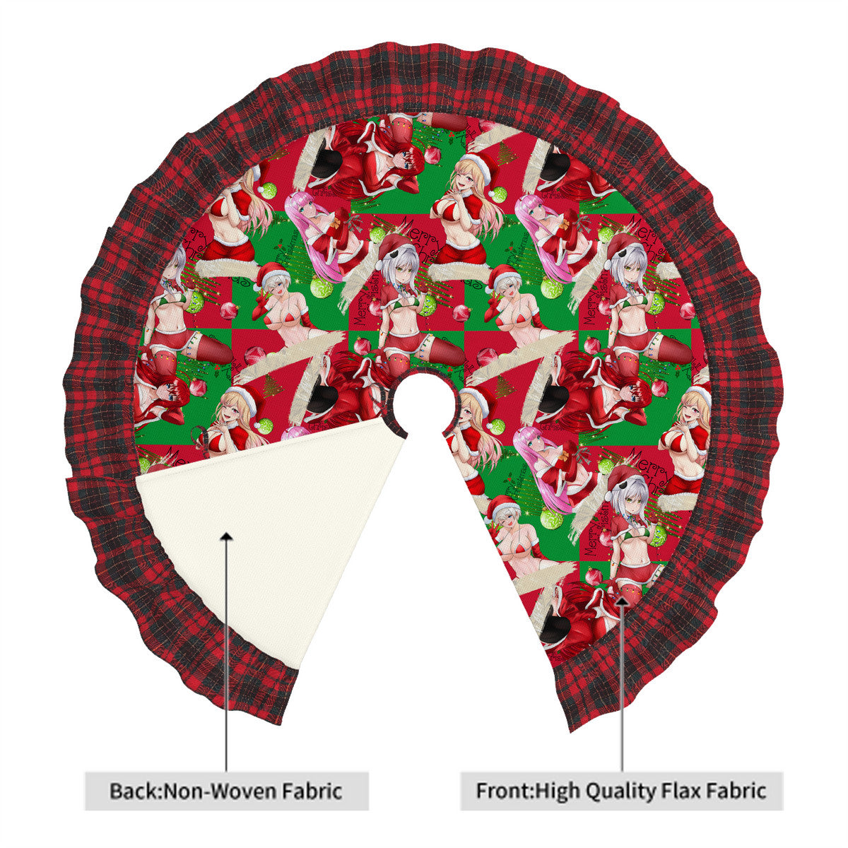 Xmas Waifus v3 Plaid Christmas Tree Skirt