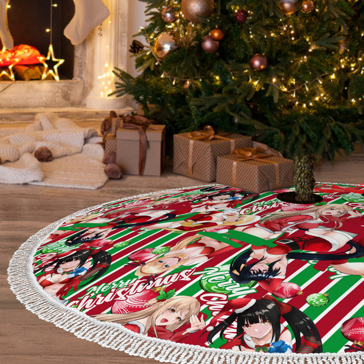 Xmas Waifus v2 Fringed Heavyweight Christmas Tree Skirt