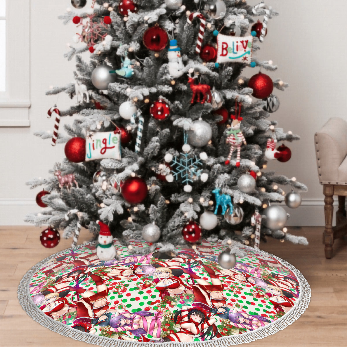 Xmas Waifus v5 Fringed Heavyweight Christmas Tree Skirt