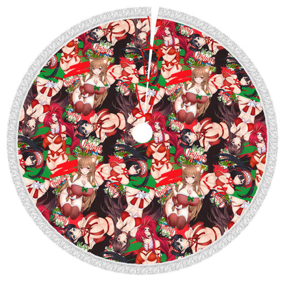 Xmas Waifus v6 Fringed Heavyweight Christmas Tree Skirt