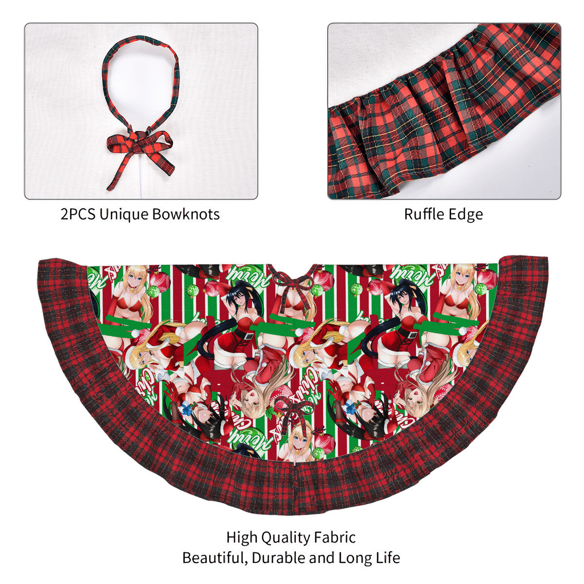 Xmas Waifus v2 Plaid Christmas Tree Skirt