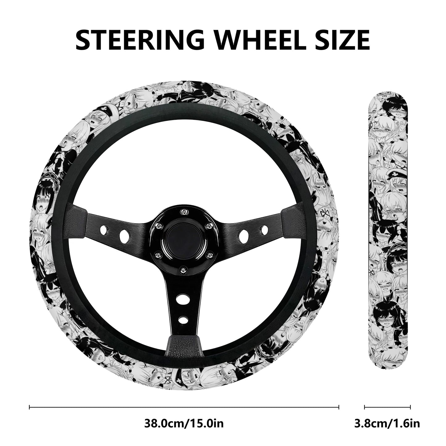 Ahegao BW Car Steering Wheel Covers