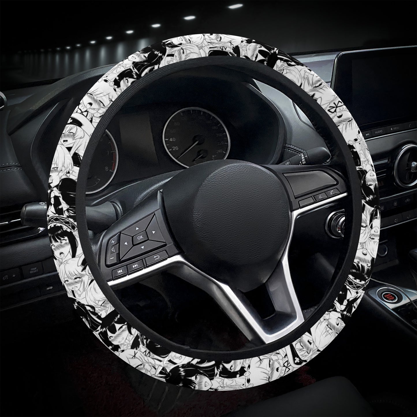 Ahegao BW Car Steering Wheel Covers